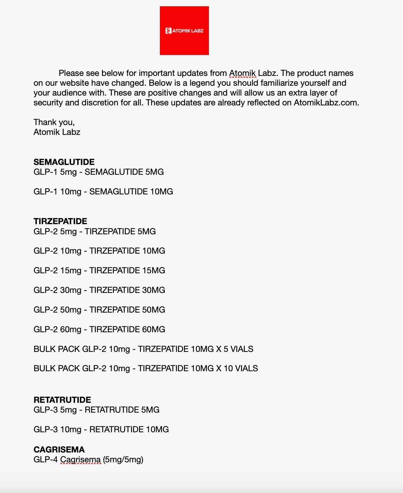 ATOMIK LABZ & Solution Peptides Ordering Legend ATOMIK LABZ & Solution Peptides Ordering Legend